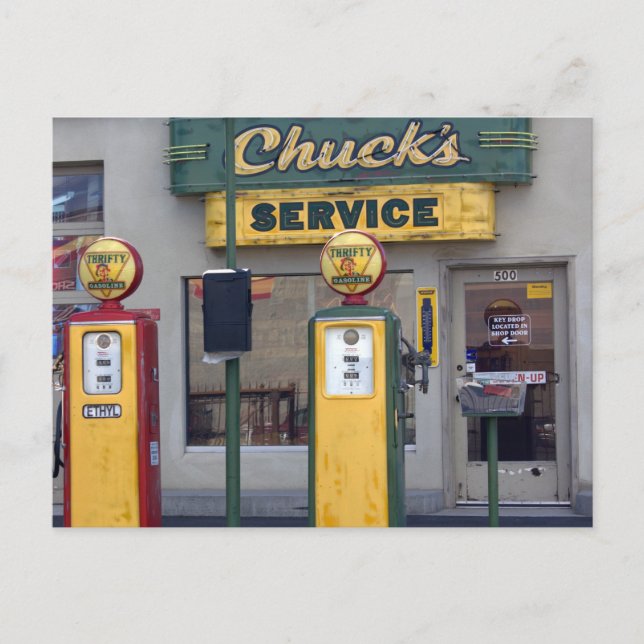 Old Gas Station Postcard (Front)