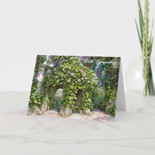 Old Gazebo and Flowers Floral Art Sympathy Card (Front)