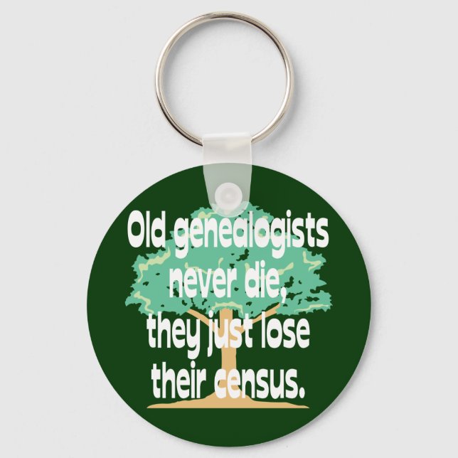 Old Genealogists Never Die Key Ring (Front)