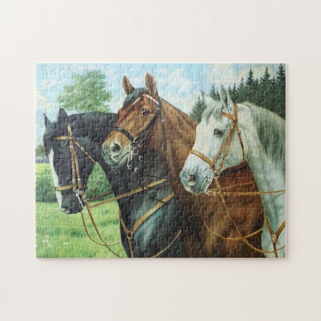 Old German Horse Oil Painting Portrait from 1924 Jigsaw Puzzle (Horizontal)