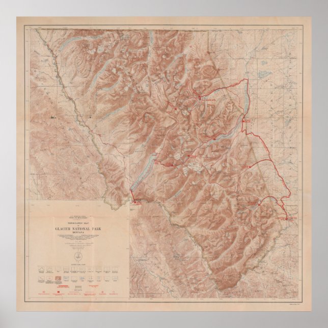 Old Glacier National Park Map (1914)  Poster (Front)