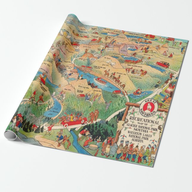 Old Glacier National Park Map (1925)  Wrapping Paper (Unrolled)