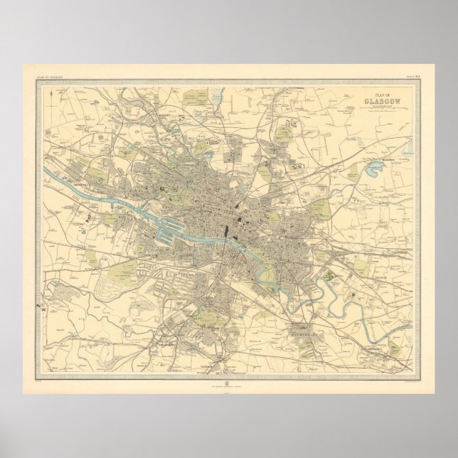 Old Glasgow Scotland Map (1912)  Poster (Front)
