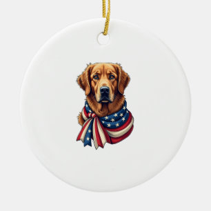Old Glory Golden Retriever Vintage Shirt 2 Ceramic Tree Decoration