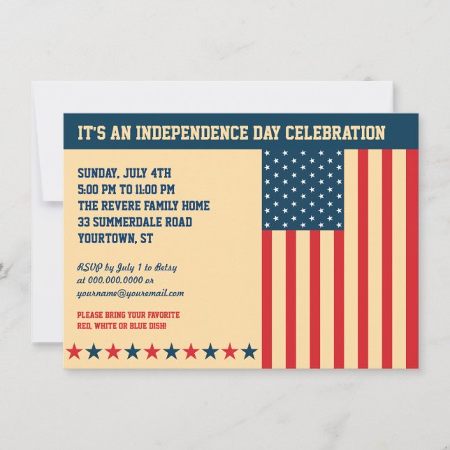 Old Glory Independence Day Horizontal Invitation (Front)