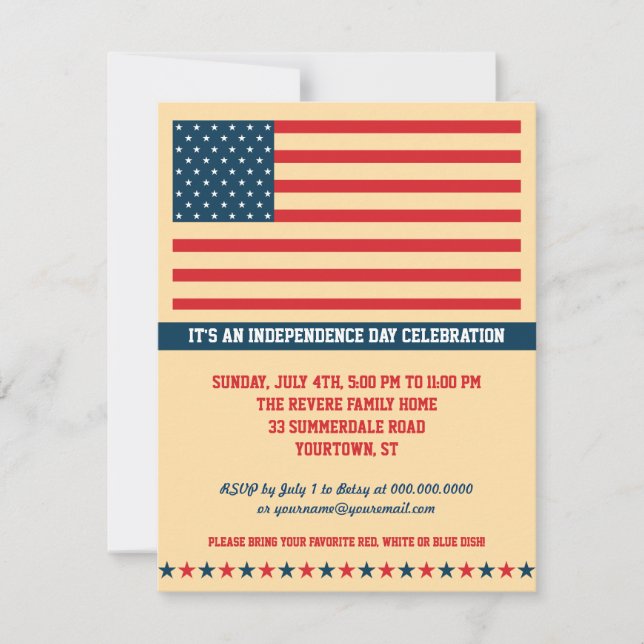 Old Glory Independence Day Party Vertical Invitation (Front)