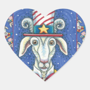 OLD GOAT UNCLE SAM, FUNNY FARM PATRIOTIC BILLYGOAT HEART STICKER