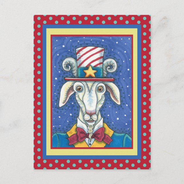 OLD GOAT UNCLE SAM, FUNNY FARM PATRIOTIC BILLYGOAT POSTCARD (Front)