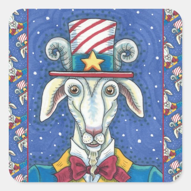 OLD GOAT UNCLE SAM, FUNNY FARM PATRIOTIC BILLYGOAT SQUARE STICKER (Front)