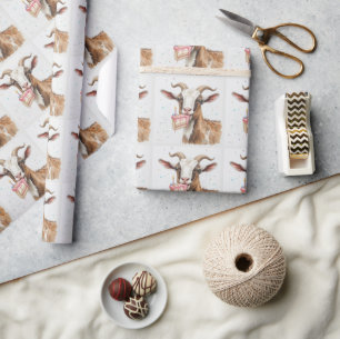 Old Goat with Cake Fun Novelty Animal Pattern Wrapping Paper