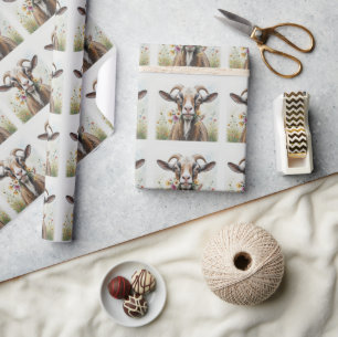 Old Goat with Flowers Fun Novelty Animal Pattern Wrapping Paper