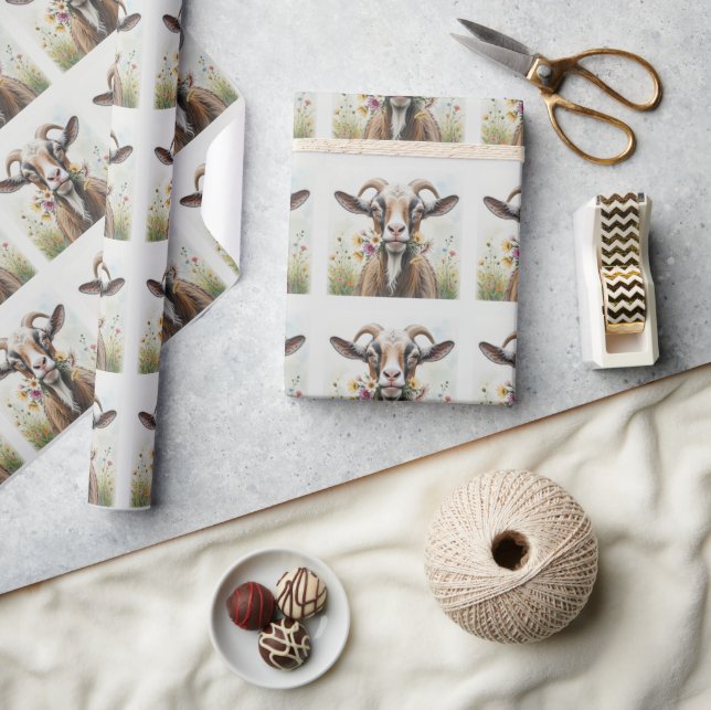  Old Goat with Flowers Fun Novelty Animal Pattern Wrapping Paper (Crafts)