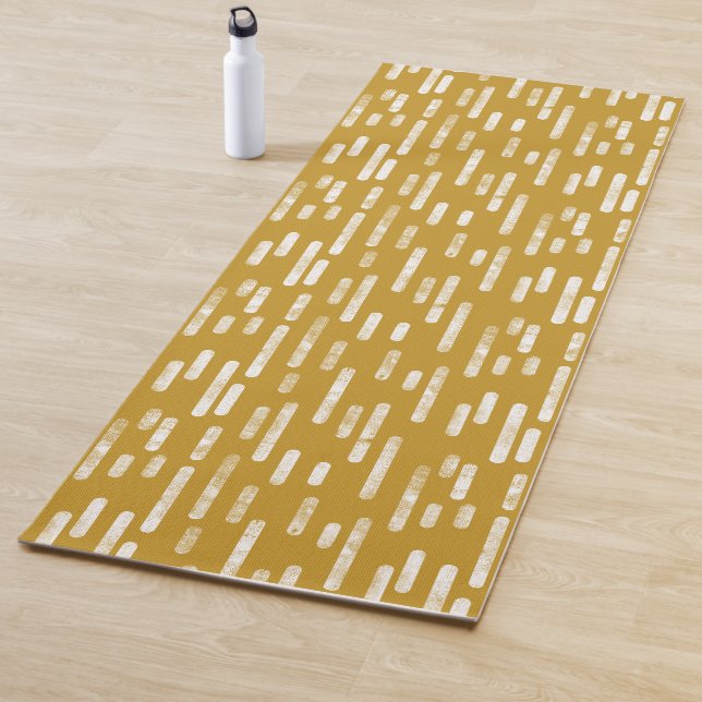 Old Gold and White Rounded Lines Pattern Yoga Mat (In Situ)