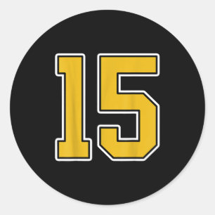 Old Gold Black White Sports Number 15 Jersey Unifo Classic Round Sticker