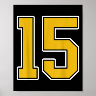 Old Gold Black White Sports Number 15 Jersey Unifo Poster