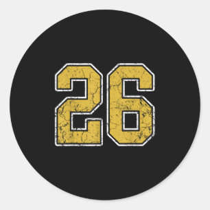 Old Gold Black White Sports Number 26 Jersey Unifo Classic Round Sticker