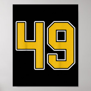Old Gold Black White Sports Number 49 Jersey Unifo Poster