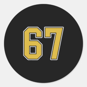 Old Gold Black White Sports Number 67 Jersey Unifo Classic Round Sticker