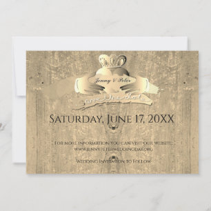 Old Gold Claddagh Ring Flat Save The Date Card