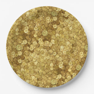 Old Gold Coin Collection Paper Plate