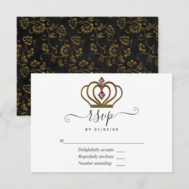 Old Gold Elegance Quinceañera RSVP Card (Front/Back)