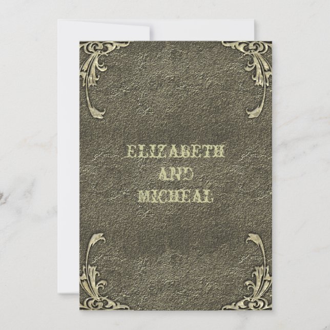 Old Gold Embossed Look Wedding Invitation (Front)