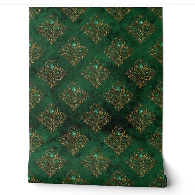 Old Gold Emerald French  Wallpaper (Unrolling)