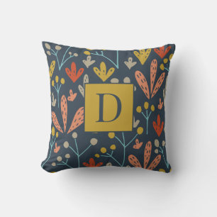 Old Gold Floral Pattern Modern Monogram Cushion