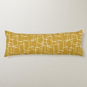 Old Gold Retro Lino Print Geometric Pattern Body Cushion