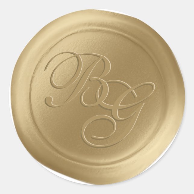 Old Gold Script Double Monogram Wax Seal Stickers (Front)