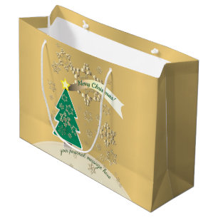 Old Gold Snowy Bronze"Merry Christmas"    Large Gift Bag