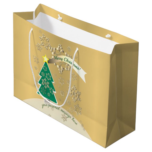 Old Gold Snowy Bronze"Merry Christmas"    Large Gift Bag (Front Angled)