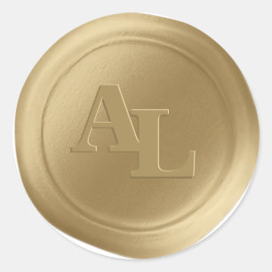 Old Gold Wax Seal Monogram Wedding Stickers