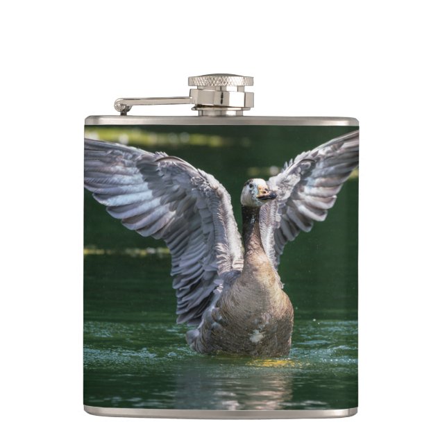 Old Goose Wing Action Hip Flask (Front)