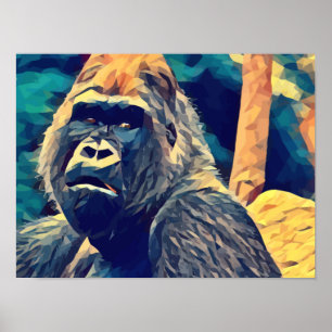 Old Gorilla Original Abstract jungle animal Art Poster