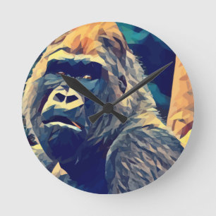 Old Gorilla Original Abstract jungle animal Art  Round Clock