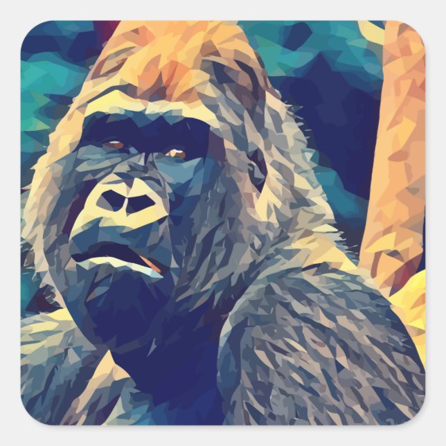 Old Gorilla Original Abstract jungle animal Art Square Sticker (Front)