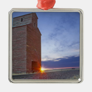 Old granary at Collins Montana at sunrise Metal Tree Decoration