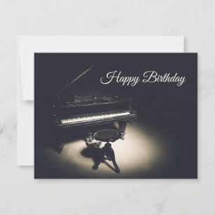 Old grand piano happy birthday holiday card