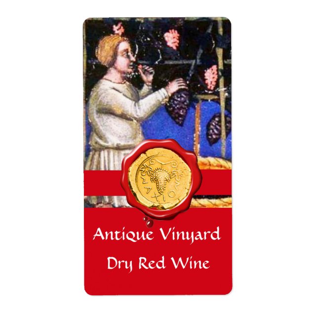 OLD GRAPE VINEYARD HARVEST RED WAX SEAL RIBBON (Front)