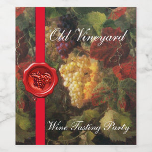OLD GRAPE VINEYARD WINE TASTING PARTY Red Wax Seal Wine Label