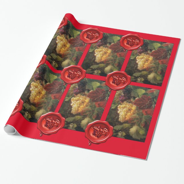 OLD GRAPE VINEYARD WINE TASTING PARTY Red Wax Seal Wrapping Paper (Unrolled)