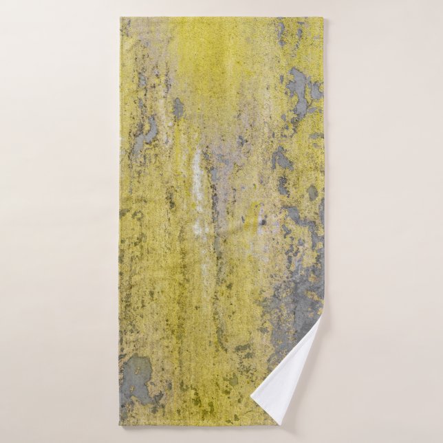 Old gray concrete wall with peeling yellow paint.  bath towel (Bath Towel)