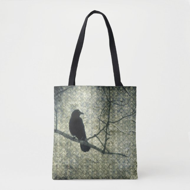 Old Green Damask And Crow Tote Bag (Front)