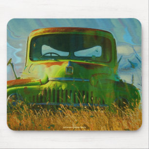 Old Green Farm Truck and Field Mouse Mat