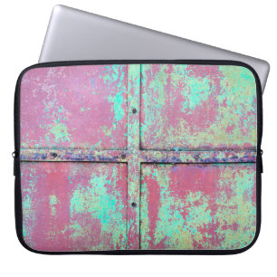Old green painted wall with rust texture. Grunge r Laptop Sleeve