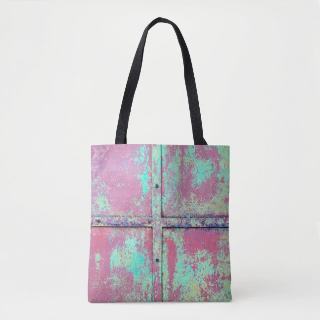 Old green painted wall with rust texture. Grunge r Tote Bag (Front)