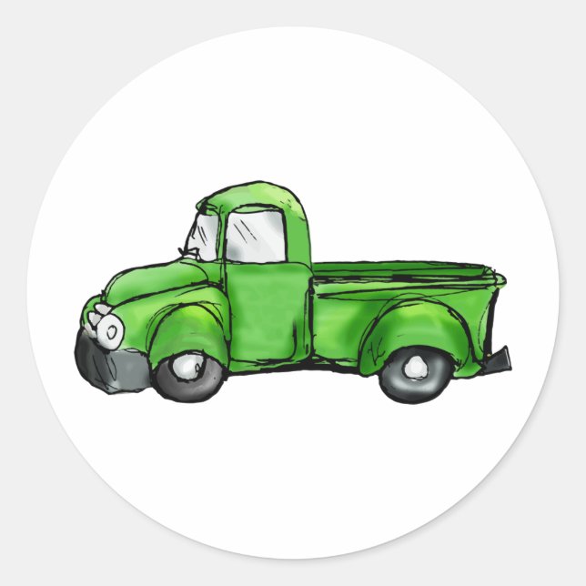 Old Green Pickup Truck Classic Round Sticker (Front)