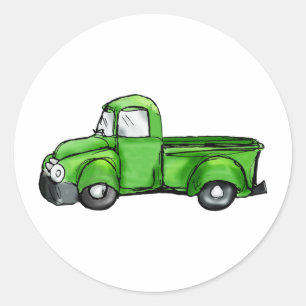 Old Green Pickup Truck Classic Round Sticker