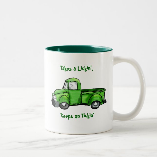 Old Green Pickup Truck Two-Tone Coffee Mug (Right)